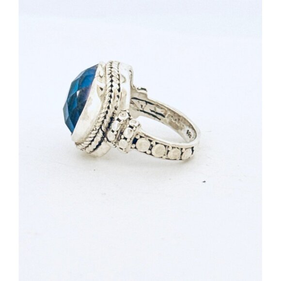Estate Sterling Silver 925 Blue Crystal Cocktail Ring, Size 5, 8.41g, Vintage - Picture 5 of 10